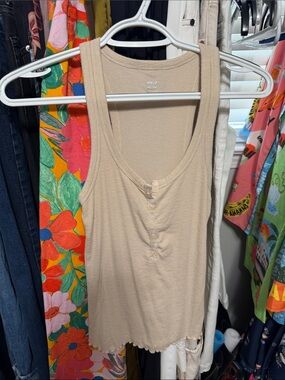 Aerie Women's Beige Ribbed Henley Tank Top XS